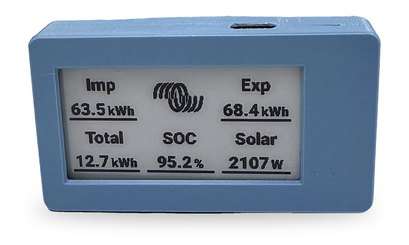 Inkview Pico prototype showing VRM data on its e-ink display